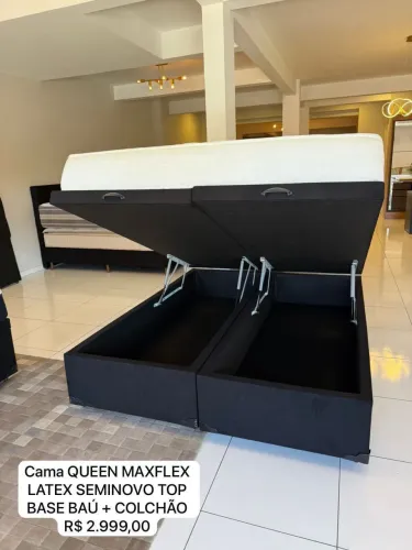 Cama BAÚ QUEEN COM COLCHÃO MAXFLEX LATEX SEMINOVO TOP