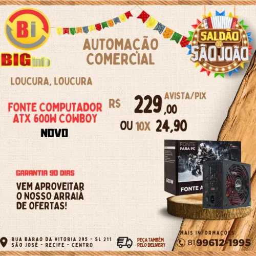 Fonte Knup ATX Cowboy Gamer, 600W