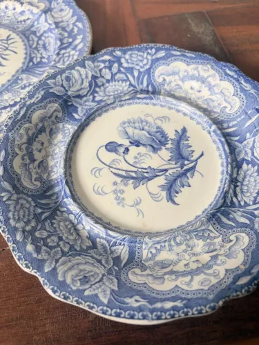 Par Pratos Antigos Spode Floral Azul Inglaterra Stone China