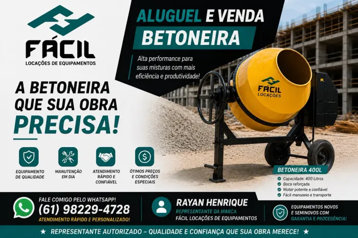 Venda e aluguel de betoneiras, ou outros maquinários