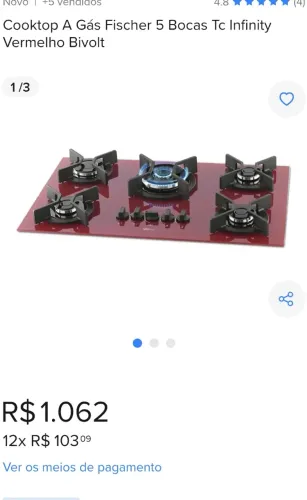 Fogão Cooktop 5 bocas