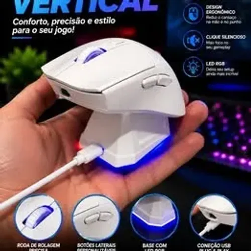 Mouse X11 Gamer Sem Fio Recarregável Com Base De Carregamento LED RGB Branco