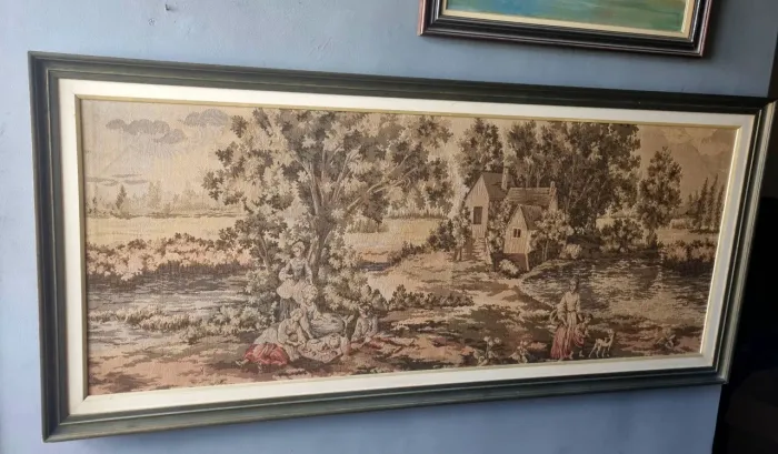 Quadro Antigo de Tapeçaria Europeia Bucólica (Extra Grande) Estilo Gobelin