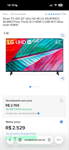 Oportunidade Tv LG 43 Polegadas com IOS, IA e Alexa