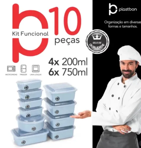 Kit 10 Pote Organizador Plástico Multiuso Retangular 4 x 200ml 6 x 750ml (Ref 1429)
