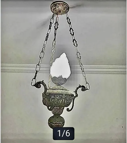 LUSTRE TURÍBULO COM CÚPULA EM CHAMA. ANTIGUIDADE !