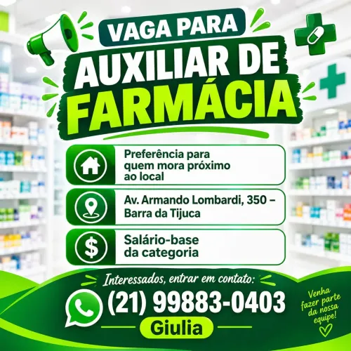 Vaga para auxiliar de farmácia 