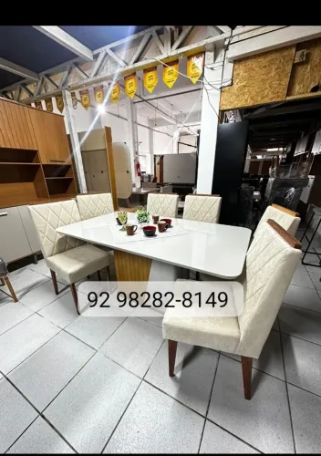 MESA DE 6 LUGARES COM ENTREGA GRATUITA - TAMPO DE VIDRO