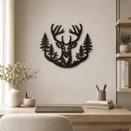 Quadro Mdf Cervo Na Mata Com Design Vazado
