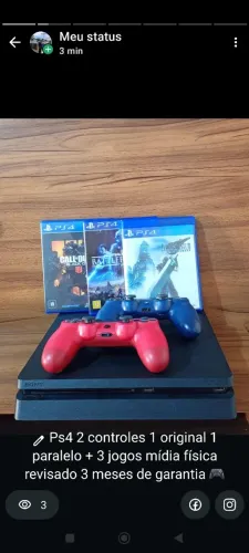 Ps4 slim 1tb 2 controles e 3 jogos revisado pasta termica nova com garantia