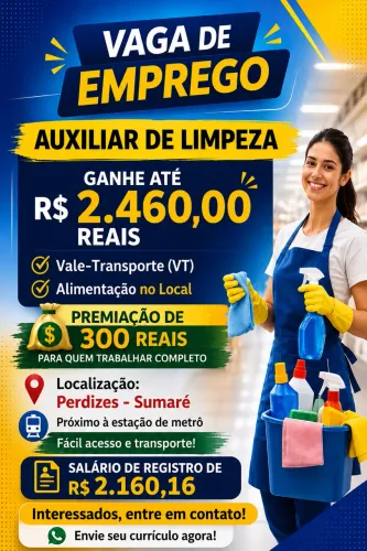 Vaga de Emprego Auxiliar Limpeza