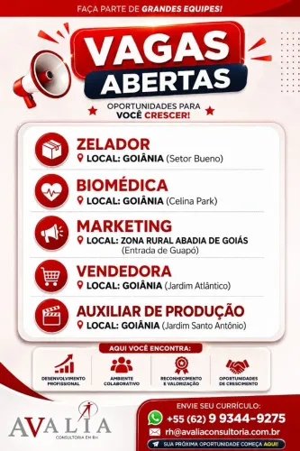 Vagas em Goiânia - Marketing, auxiliar produção