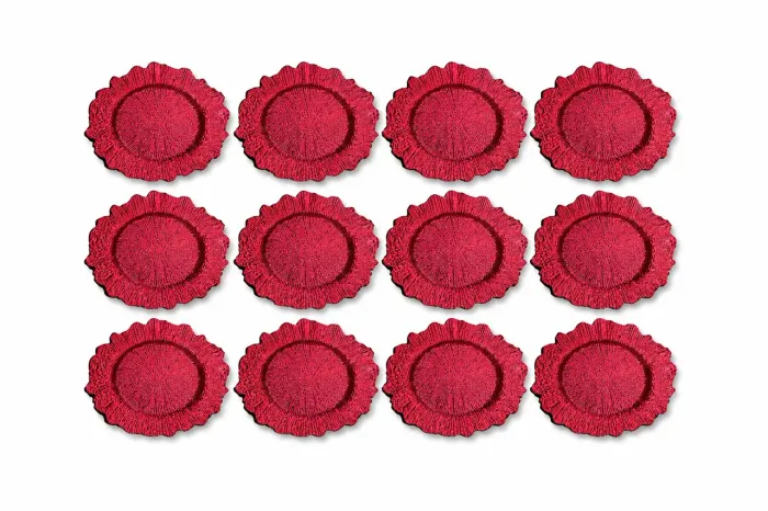 Kit com 12 Sousplats Gerbera Vermelha para Mesa Posta 