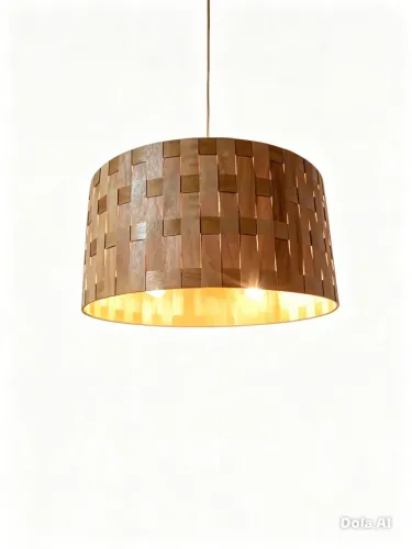 Luminária em madeira trançada tamanho 45 cm diâmetro 22 cm altura artesanal 