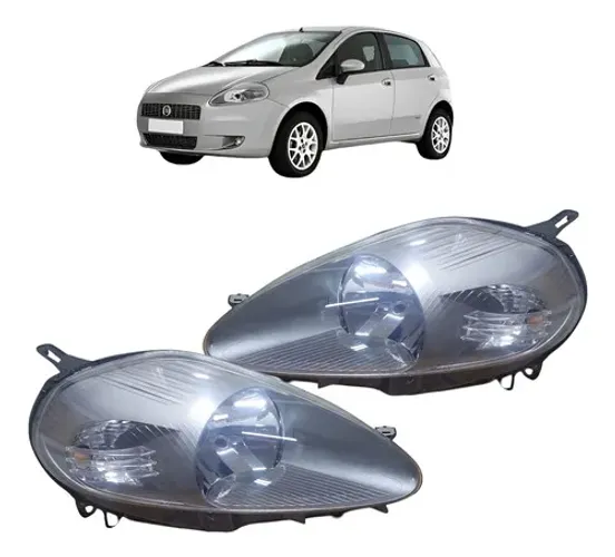 Par Farol Fiat Punto 2008 2009 2010 2011 2012 Máscara Cinza Ambos Lados