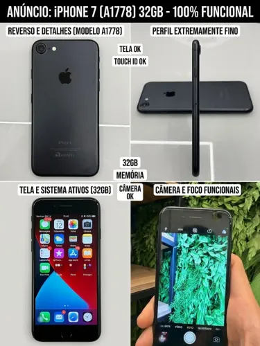 iPhone 7 32GB Preto - Funcional e Conservado (Modelo A1778)