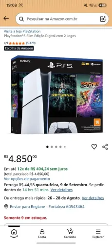 Ps5 Slim 1 TB com dois jogos.
