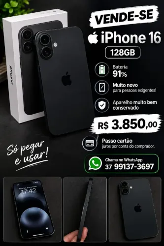 Iphone 16 128gb bateria 91% minimo detalhe de uso telefone impecável
