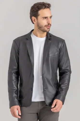 Blazer de Couro Slim Preto (novo)
