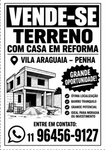 Terreno com Casa em Reforma Penha SP Grande Oportunidade