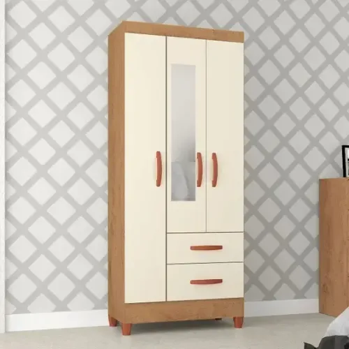 Guarda Roupa Fortaleza 3 Portas 2 Gavetas com Espelho -SUPER OFERTA!