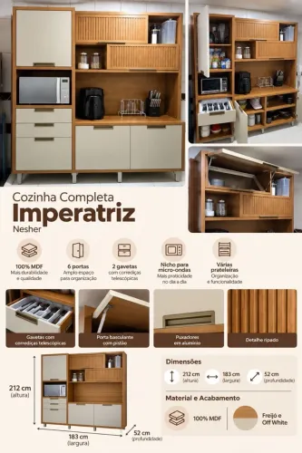 Cozinha completa Imperatriz, da Nesher, em 100% MDF