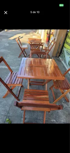 Jogos de mesa dobráveis em madeira paraju (mesa com 4 cadeiras)