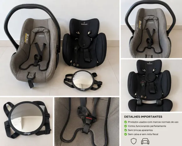 Kit Bebê Conforto Kiddo + Assento Galzerano + Espelho Clingo