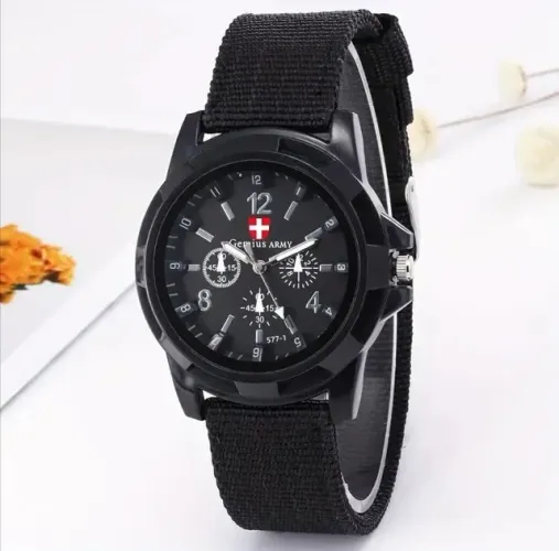 Relógio Esportivo Swiss Army Casual Nylon Quartzo Militar Preto Black Estilo Fashion