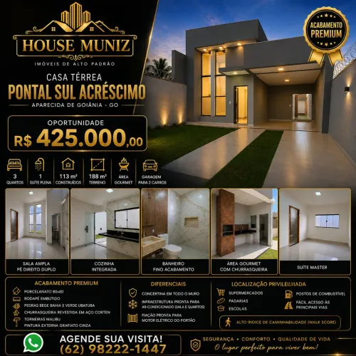 Casa térrea 3/4 uma suíte de alto padrão Pontal Sul Acréscimo- Ap