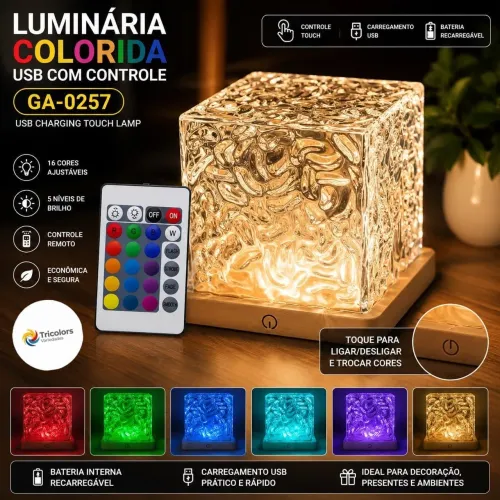 Luminaria colorida USB com controle USB CHARGING GA-0257