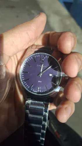 Relógio Technos masculino, Caixa prata, pulseira prata, aço inoxidável 5atm.