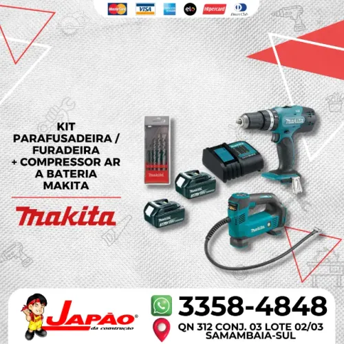 Kit Parafusadeira/Furadeira+Compressor Ar a Bateria Makita