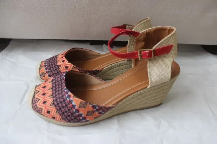 Sandália plataforma colorida tamanho 38 Anabela espadrille sapato 