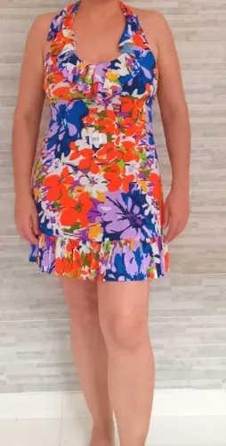 NOVO Vestido mini GG Estampado Florido de Amarrar, Babado no decote e no barrado