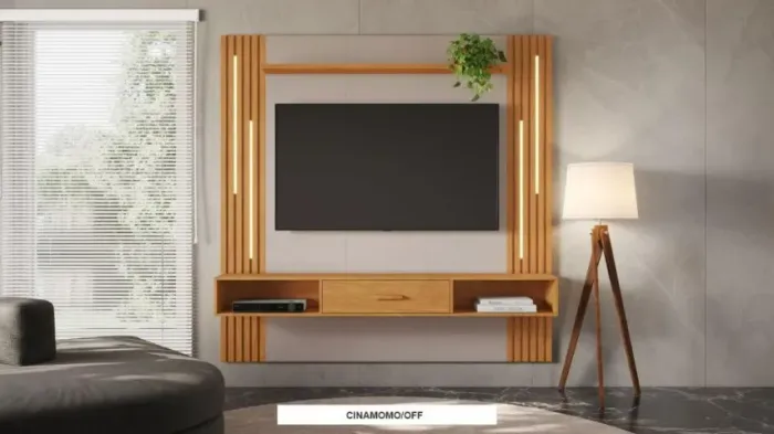 1/3 Painel para Tv até 65 Polegadas Louvor Candian - Jcm Movelaria Cinamomo/off White
