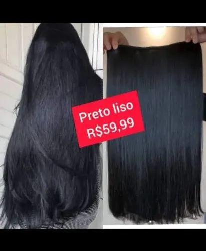 Aplique de cabelo preto liso 