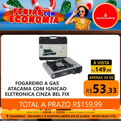 Fogareiro a gas atacama com ignicao eletronica cinza - bel fix