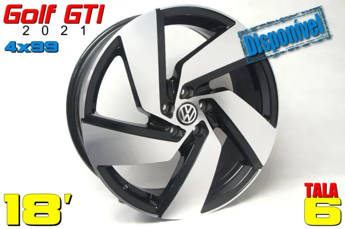 Roda aro 18 Volkswagen Golf Gti 2021 preta com diamantado 4x100 jogo