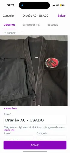 KIMONO JIU JITSU DRAGAO A0 USADO PRETO