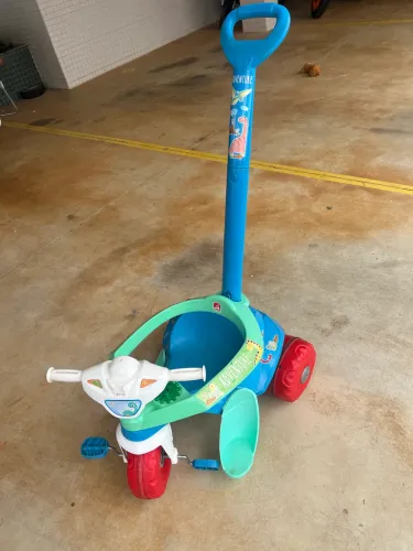Triciclo Velobaby Passeio E Pedal Azul Bandeirante Azul com Verde