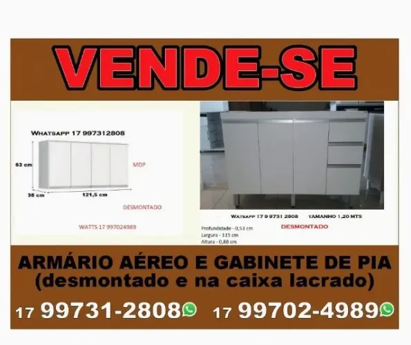 Armário Aereo 04 Portas e Gabinete 1,20 Mts Desmontado Na Caixa Lacrado Direto da Fabrica