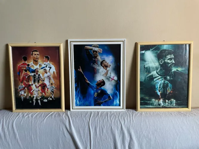 Quadro de parede Neymar Messi Cristiano Ronaldo 