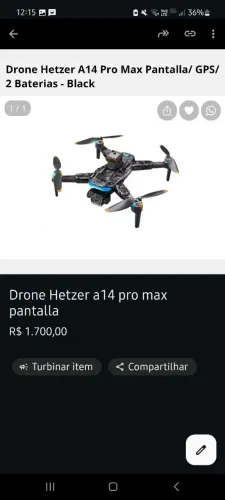 Drone Hetzer A14 Pro Max Pantalla/GPS/<br><br>2 Baterias - Black