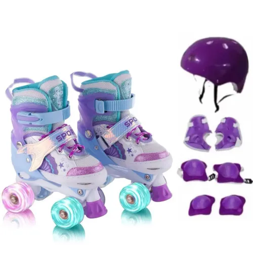 Patins Infantil 4 Rodas Menina ARCO IRIS Com Luz De Led Patins COM /SEM Kit Proteção
