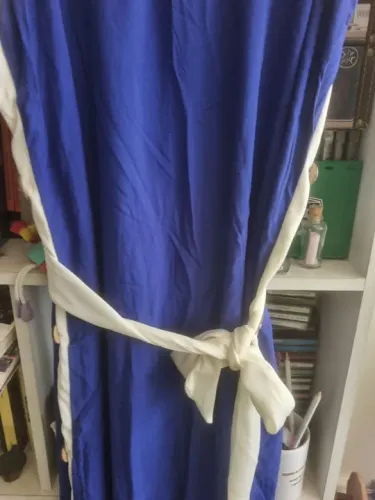 Vestido azul longo viscose com cinto branco T M