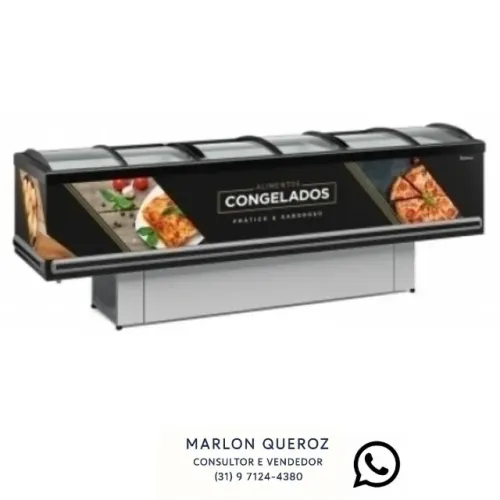 Ilha de Congelados 2,9M Vidro Curvo 220v Adesivada