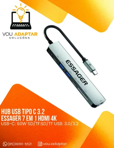 HUB USB Tipo C com Saída HDMI (8 em 1) - Essager