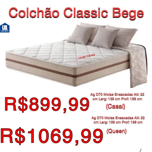 Colchão Classic Bege Molas Ensacadas Casal/Queen