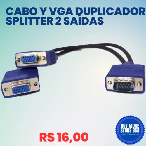 Cabo Y Duplicador Vga 1 Entrada 2 Saidas Vga Macho Femea